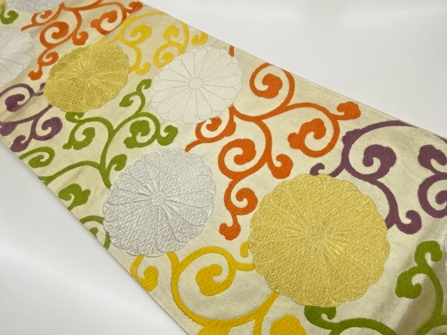 菊唐草模様織出し袋帯